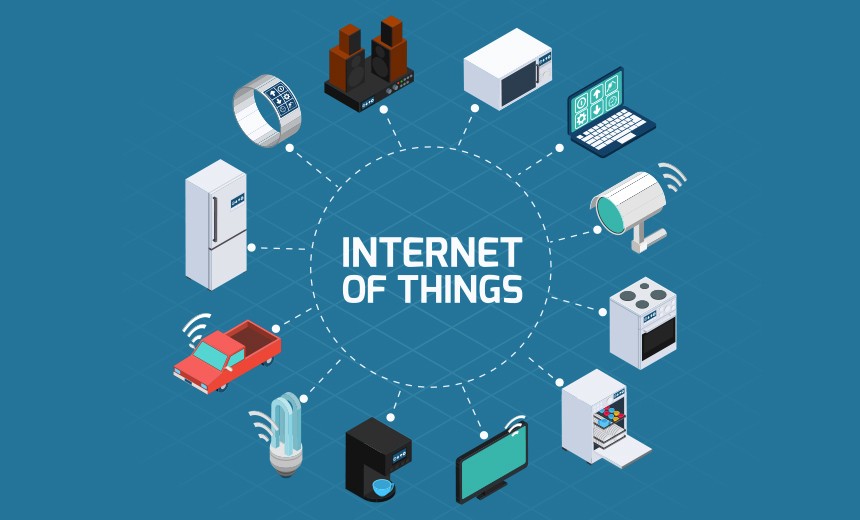 illustrated graphic showing the interconnected aspects of the "internet of things"